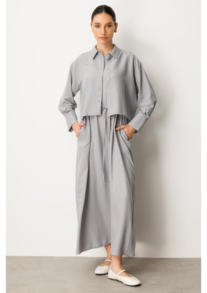 Aller Üst Beden ve Jile Iç Kombin Ipekçe Elbise Ferace-Gri