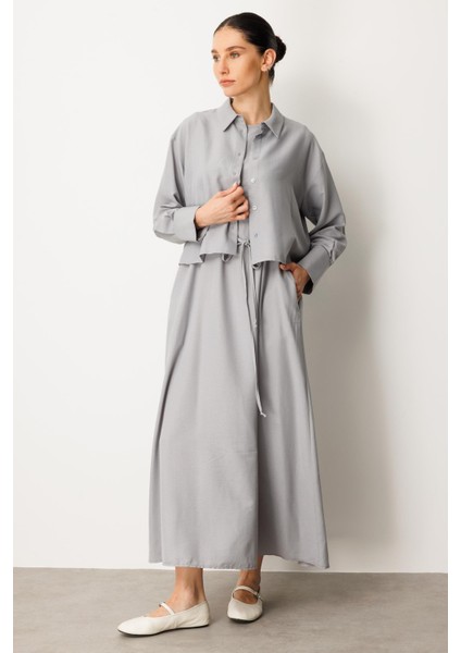 Aller Üst Beden ve Jile Iç Kombin Ipekçe Elbise Ferace-Gri fiyatları