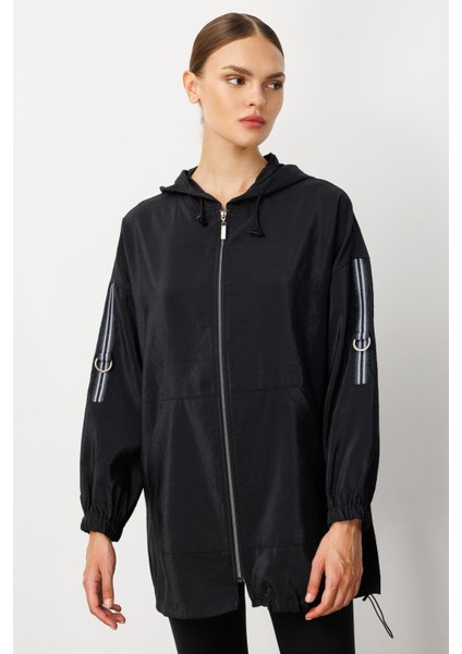 Poly Cupra Spor Ara Boy Basen Örten Baharlık Trench / Kap-Siyah