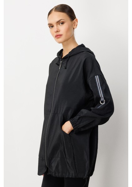 Poly Cupra Spor Ara Boy Basen Örten Baharlık Trench / Kap-Siyah