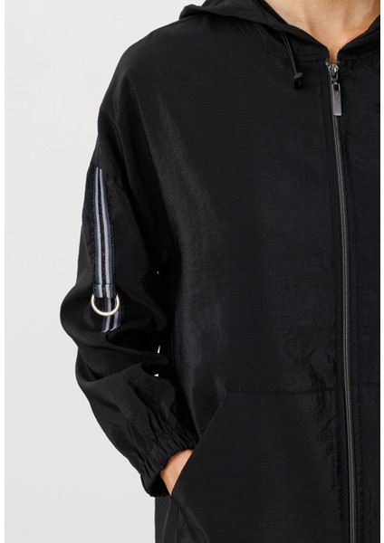 Poly Cupra Spor Ara Boy Basen Örten Baharlık Trench / Kap-Siyah