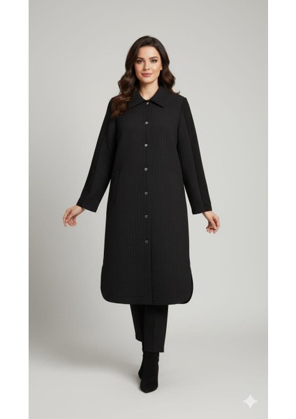 Jakar Kapitone ve Krep Garni Detaylı Mevsimlik Içi Astarlı Trench Ferace Kap-Siyah fiyatları