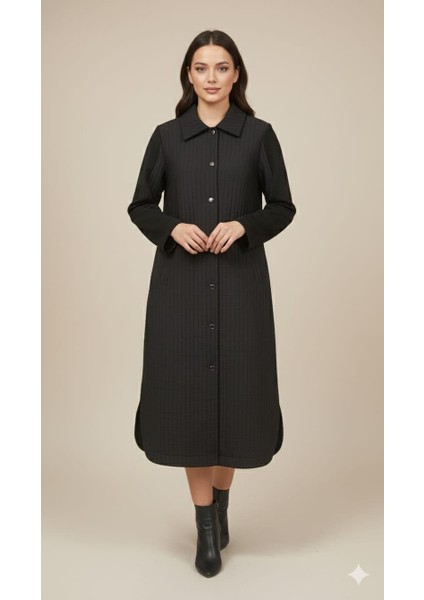 Jakar Kapitone ve Krep Garni Detaylı Mevsimlik Içi Astarlı Trench Ferace Kap-Siyah modelleri