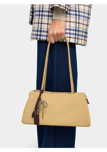 Deri Efektli Charmlı Omuz Çantası