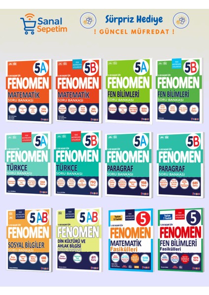 Fenomen 5.sınıf Matematik-Türkçe-Fen-Paragraf-Sosyal-Din-Mat-Fen Fasikül Soru Bankası (A/b Set)