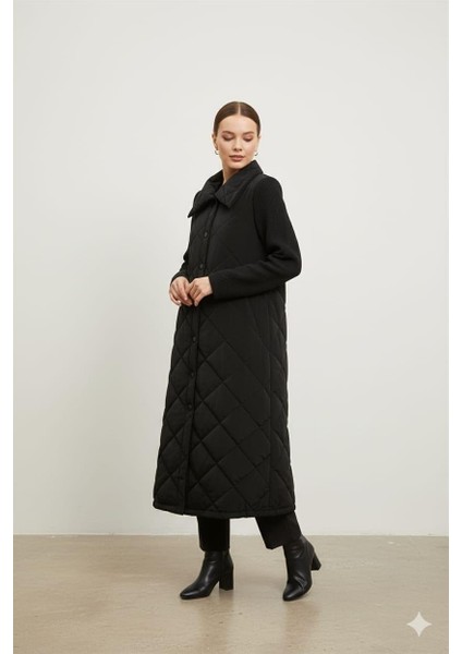 Yüksek Yün Içerikli Kol ve Yan Detaylı Soft Dolgulu Spor Zamansız Manto Kaban-Siyah