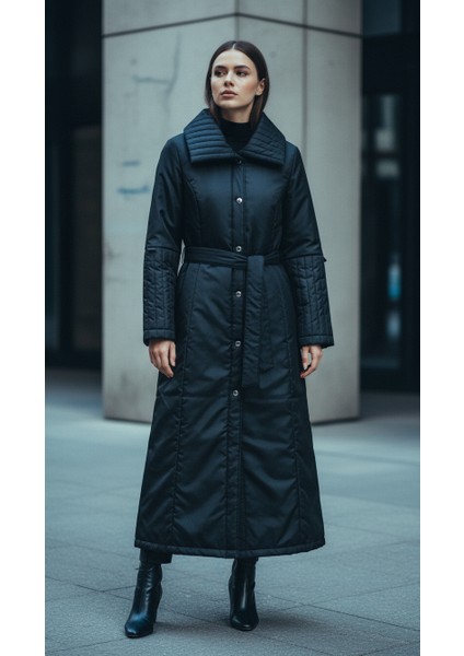 Özel Soft Iç Dolgu ve Dış Katman El Işi Yaka ve Kol Detaylı Özel Üretim Kaban Manto-Siyah fiyatları