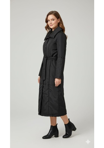 Özel Soft Iç Dolgu ve Dış Katman El Işi Yaka ve Kol Detaylı Özel Üretim Kaban Manto-Siyah modelleri