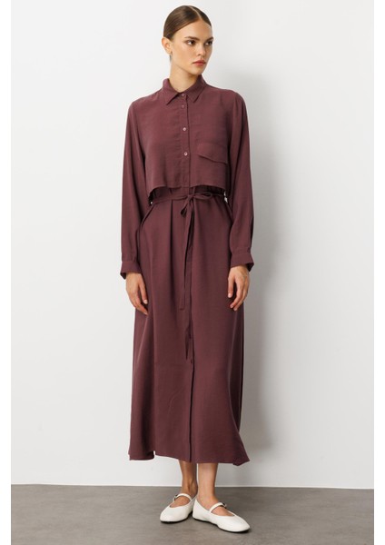 Soft Modal(%90) Içerik Aller Detay Kap Elbise Ferace-Bordo