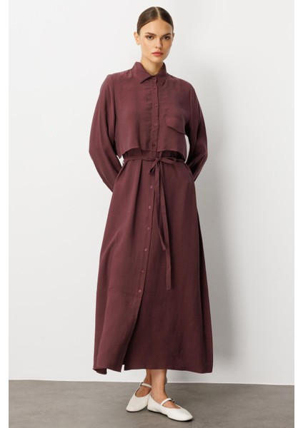 Soft Modal(%90) Içerik Aller Detay Kap Elbise Ferace-Bordo fiyatları