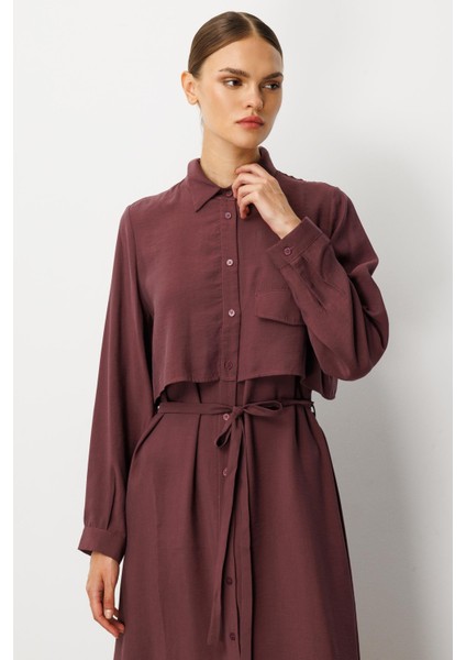 Soft Modal(%90) Içerik Aller Detay Kap Elbise Ferace-Bordo