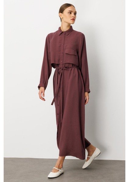 Soft Modal(%90) Içerik Aller Detay Kap Elbise Ferace-Bordo
