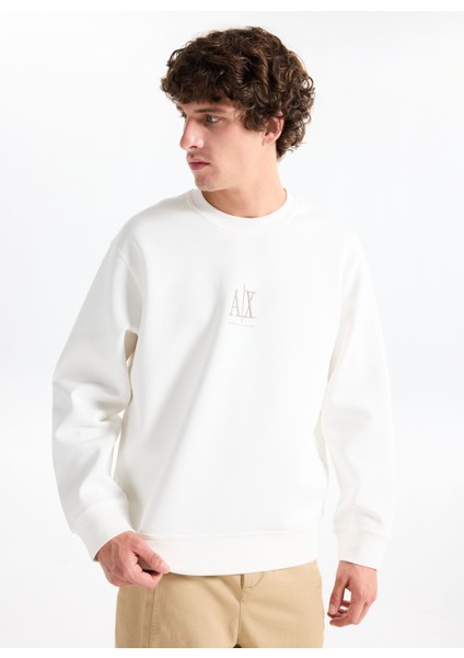 Bisiklet Yaka Beyaz Erkek Sweatshırt XM000368AF10818U0009 Sweatshirt