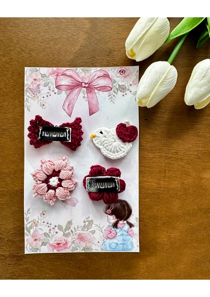 Yenidoğan Bebek Tokası El Emeği Karma 4'lü Set Saçsız Kırmızı Bebek Toka Seti fiyatları