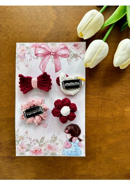 Yenidoğan Bebek Tokası El Emeği Karma 4'lü Set Saçsız Kırmızı Bebek Toka Seti modelleri