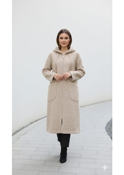 Yün Görünümlü Aksesuar Detaylı Hafif Giy Çık Hırka Kaban-Taş fiyatları