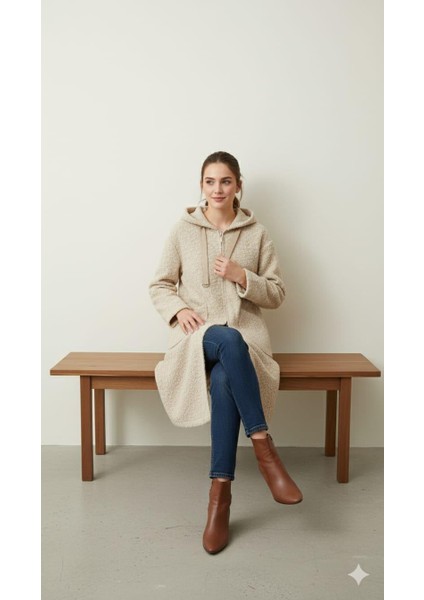 Yün Görünümlü Aksesuar Detaylı Hafif Giy Çık Hırka Kaban-Taş fırsatları