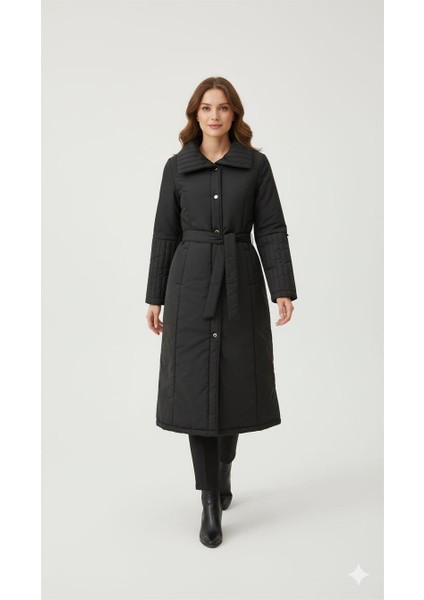 Özel Soft Iç Dolgu ve Dış Katman El Işi Yaka ve Kol Detaylı Özel Üretim Kaban Manto-Siyah indirimleri