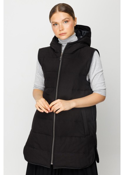 Basen Örten Kapitone Içi Dolgulu Renkli Astarlı Spor Zamansız Yelek-Siyah