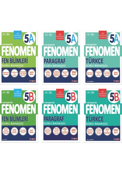 Fenomen Okul 2025 5. Sınıf Paragraf + Türkçe + Fen A + B Serisi Soru Seti 6 Kitap Güncel Müfredat