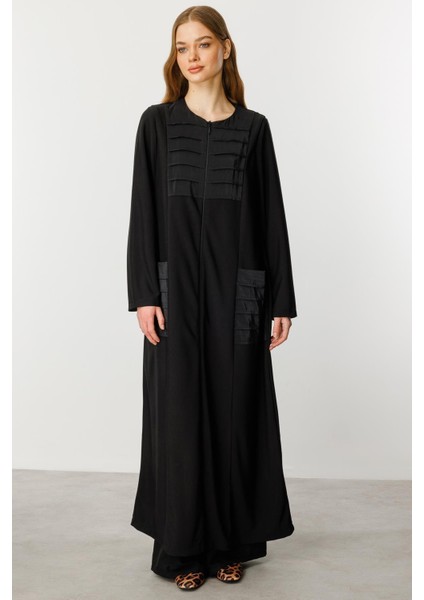 Nervur Detaylı Spor Dökümlü Kumaş Ferace Kap-Siyah fiyatları