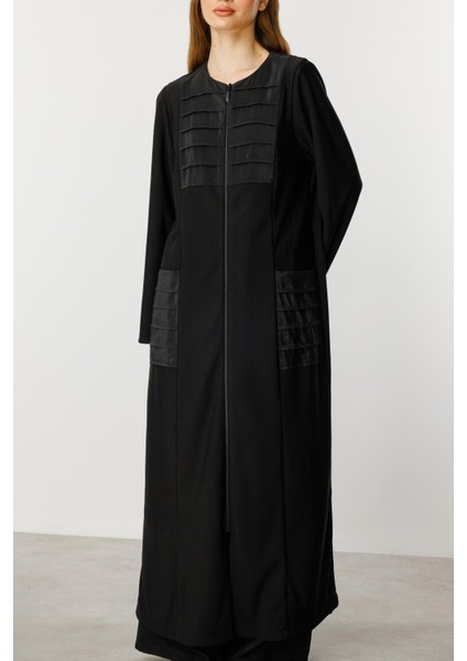 Nervur Detaylı Spor Dökümlü Kumaş Ferace Kap-Siyah