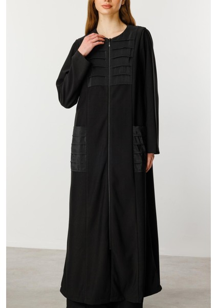 Nervur Detaylı Spor Dökümlü Kumaş Ferace Kap-Siyah