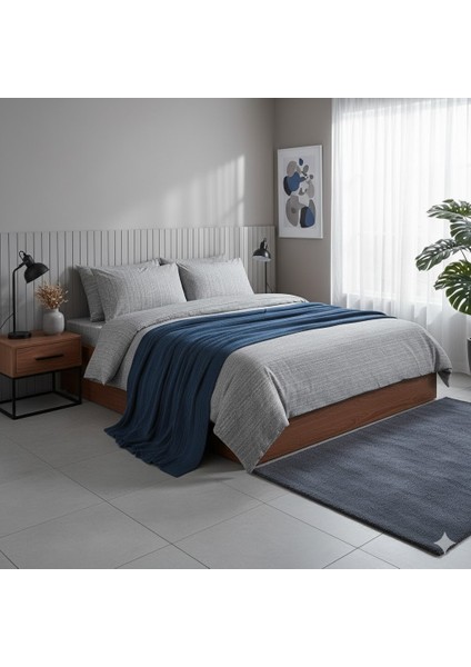 Triko Battaniyeli Nevresim Takımı Çift Kişilik Mavi