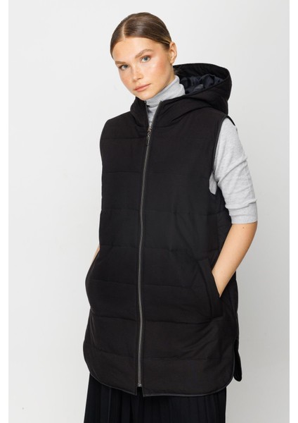 Basen Örten Kapitone Içi Dolgulu Renkli Astarlı Spor Zamansız Yelek-Siyah