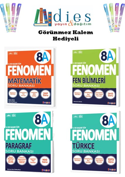 Fenomen 8. Sınıf Matematik-Fen Bil.-Paragraf-Türkçe Soru Bankaları (A Set) ( 4 Kitap )