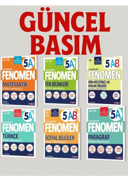 5. Sınıf Matematik - Fen B. - Türkçe - Paragraf - Sosyal Bilgiler - Din K. (A) Set Soru Bankaları