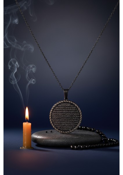 Siyah Vakıa Suresi Yazılı Çelik Kolye Kararmaz Paslanmaz Zincirli Unisex Kolye modelleri