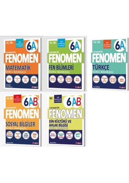 Fenomen Okul 2026 6. Sınıf Matematik + Türkçe + Fen + Sosyal + Din A Soru Seti 5 Kitap Güncel Müfred