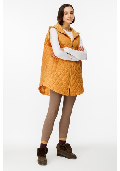 Zipper Yan ve Ön Özel Fermuar Detaylı Zamansız Yelek-Hardal