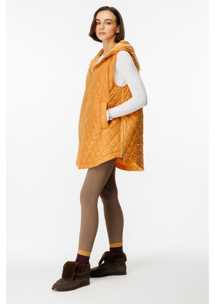 Zipper Yan ve Ön Özel Fermuar Detaylı Zamansız Yelek-Hardal fiyatları