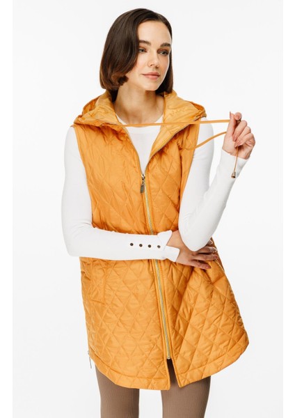 Zipper Yan ve Ön Özel Fermuar Detaylı Zamansız Yelek-Hardal modelleri