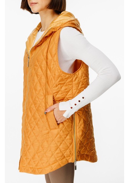 Zipper Yan ve Ön Özel Fermuar Detaylı Zamansız Yelek-Hardal