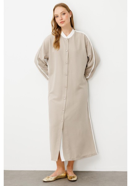 Ss Kontrast Biye Detaylı Ribana Yaka Spor Ipekçe Doku Kap/ Ferace-Taş