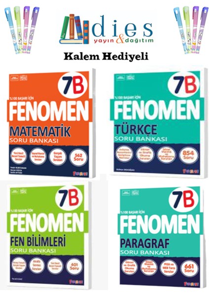 Fenomen 7. Sınıf Matematik + Türkçe + Fen Bilimleri + Paragraf (B) Soru Bankaları
