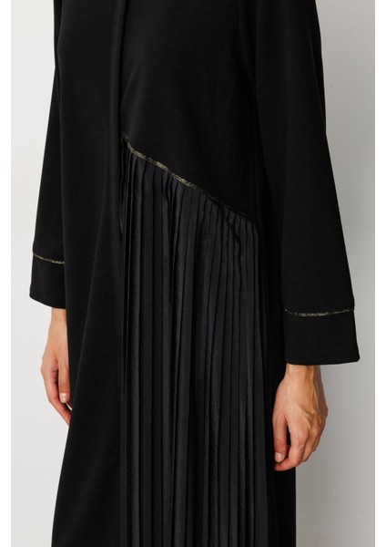 Krep Esnek Doku Polycupra Pilise Garni Detaylı Kap / Ferace-Siyah