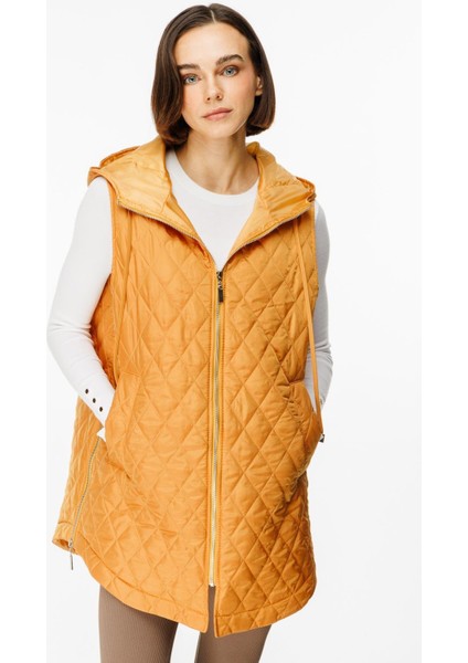 Zipper Yan ve Ön Özel Fermuar Detaylı Zamansız Yelek-Hardal