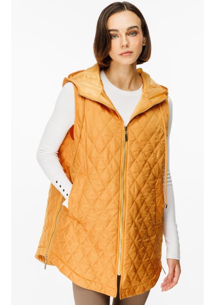 Zipper Yan ve Ön Özel Fermuar Detaylı Zamansız Yelek-Hardal