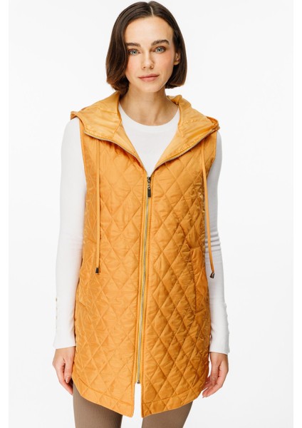 Zipper Yan ve Ön Özel Fermuar Detaylı Zamansız Yelek-Hardal