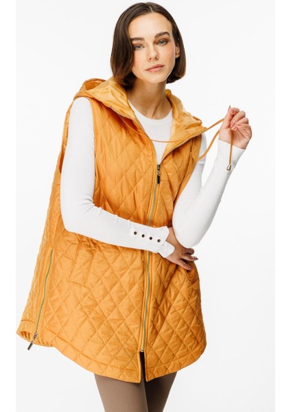 Zipper Yan ve Ön Özel Fermuar Detaylı Zamansız Yelek-Hardal