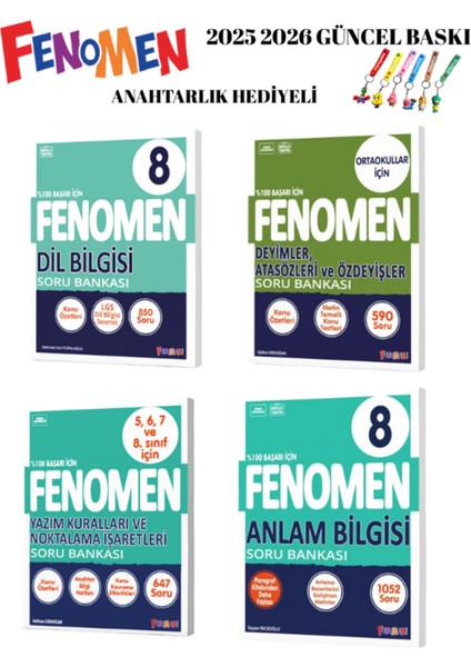 Fenomen Yayınları 8.snf Anlam Bil Yazım Kuralları Dilbilgisi ve Atasözleri 4 Lü Set