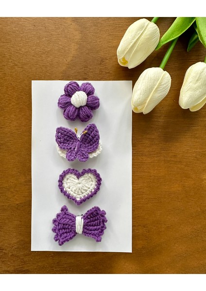 Yenidoğan Bebek Tokası El Emeği Karma 4'lü Set Saçsız Mor Bebek Toka Seti fiyatları