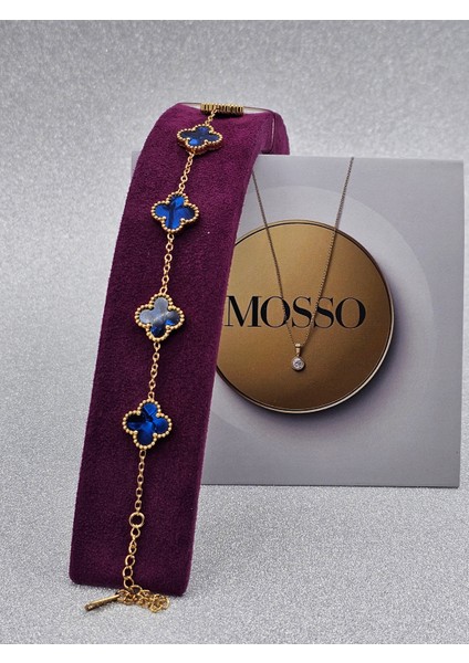 Yonca Model Sedefli Mavi Çelik Bileklik Gold Renk fiyatları