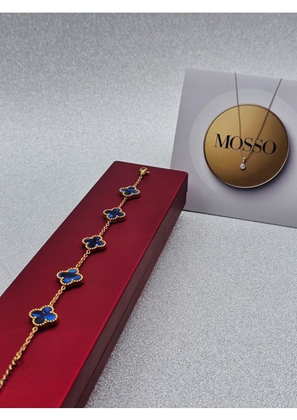 Yonca Model Sedefli Mavi Çelik Bileklik Gold Renk fırsatları