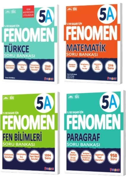 Fenomen Yayınları 5 Türkçe A + Matematik A + Fen Bilimleri A + Paragraf A Soru Bankası