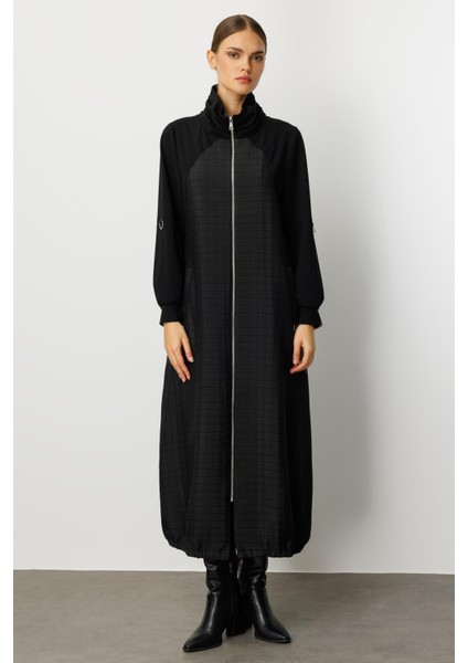 Kare Jakar Krep Doku Mix Astarlı Mevsimlik Spor Trench Kap-Siyah